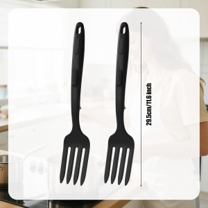 2pcs Silicone Cooking Forks, Heat Resistant Flexible Nonstick Blending Fork Multifunctional Kitchen Utensils for Mixing Stirring Mashing Whisking (Black)
