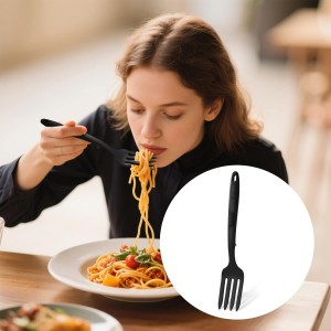 2pcs Silicone Cooking Forks, Heat Resistant Flexible Nonstick Blending Fork Multifunctional Kitchen Utensils for Mixing Stirring Mashing Whisking (Black)