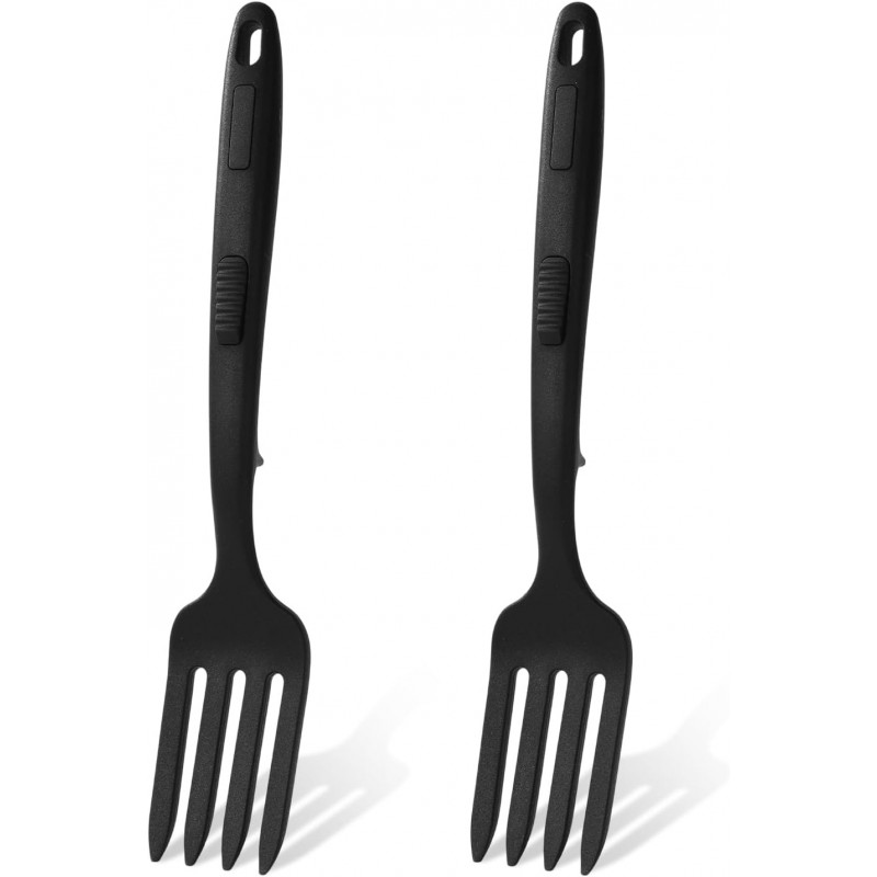 2pcs Silicone Cooking Forks, Heat Resistant Flexible Nonstick Blending Fork Multifunctional Kitchen Utensils for Mixing Stirring Mashing Whisking (Black)