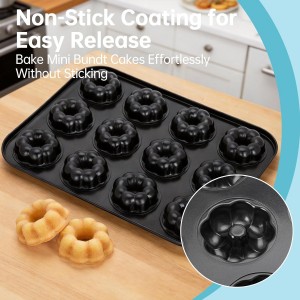 2 Pack Mini Bundt Cake Pan, 12 Cavity Mini Fluted Tube Cake Pans, Non-Stick Black Carbon Steel Baking Pan, Easy Release Bakeware for Oven Use, Ideal for Home Baking, Parties and Holidays