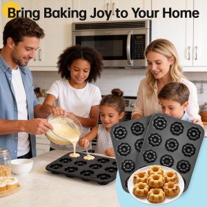 2 Pack Mini Bundt Cake Pan, 12 Cavity Mini Fluted Tube Cake Pans, Non-Stick Black Carbon Steel Baking Pan, Easy Release Bakeware for Oven Use, Ideal for Home Baking, Parties and Holidays