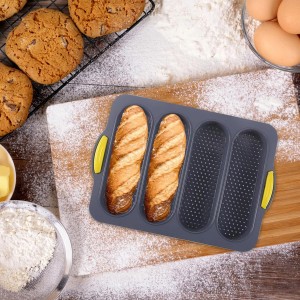 2 Pcs Silicone Bread Loaf Pan, 4 Hole Non-Stick French Baking Mold, Reusable French Bread Baking Pans, Suitable for Homemade Baguettes, Homemade Rolls, etc, Dishwasher Safe