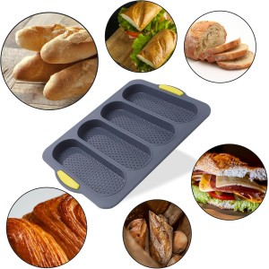 2 Pcs Silicone Bread Loaf Pan, 4 Hole Non-Stick French Baking Mold, Reusable French Bread Baking Pans, Suitable for Homemade Baguettes, Homemade Rolls, etc, Dishwasher Safe
