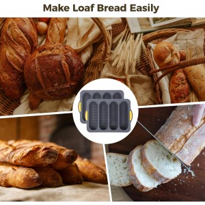 2 Pcs Silicone Bread Loaf Pan, 4 Hole Non-Stick French Baking Mold, Reusable French Bread Baking Pans, Suitable for Homemade Baguettes, Homemade Rolls, etc, Dishwasher Safe