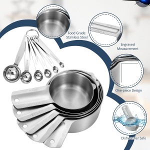 Measuring Cups and Spoons Set of 13, 7 Stainless Steel Nesting Cups and 6 Measuring Spoons, 2 Detachable Rings, Kitchen Gadgets for Baking Cooking, Dry and Liquid Ingredients