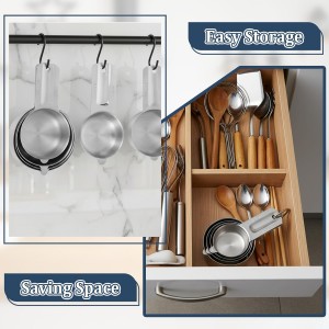 Measuring Cups and Spoons Set of 13, 7 Stainless Steel Nesting Cups and 6 Measuring Spoons, 2 Detachable Rings, Kitchen Gadgets for Baking Cooking, Dry and Liquid Ingredients