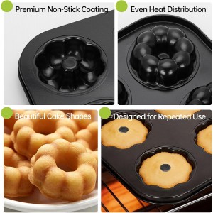 3 Pack Mini Bundt Cake Pan - Mini Fluted Tube Cake Molds, 6 Cavity Durable Carbon Steel Baking Pan, Non-Stick and Easy to Release, Evenly Shaped Cakes, Perfect for Home Baking and Party