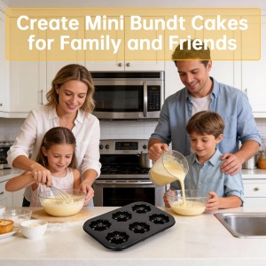 3 Pack Mini Bundt Cake Pan - Mini Fluted Tube Cake Molds, 6 Cavity Durable Carbon Steel Baking Pan, Non-Stick and Easy to Release, Evenly Shaped Cakes, Perfect for Home Baking and Party