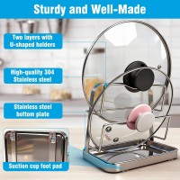 304 Stainless Steel Pot Lid Organizer & Spoon Rest, Pot Lid Holder Storage Rack for Kitchen Countertop, Multifunctional Stove Top Pot Cover Stand While Cooking