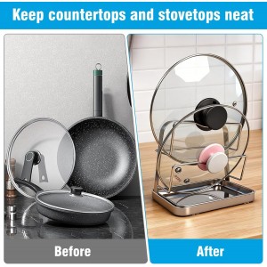 304 Stainless Steel Pot Lid Organizer & Spoon Rest, Pot Lid Holder Storage Rack for Kitchen Countertop, Multifunctional Stove Top Pot Cover Stand While Cooking