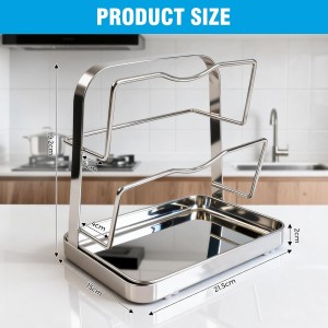 304 Stainless Steel Pot Lid Organizer & Spoon Rest, Pot Lid Holder Storage Rack for Kitchen Countertop, Multifunctional Stove Top Pot Cover Stand While Cooking