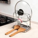 304 Stainless Steel Pot Lid Organizer & Spoon Rest, Pot Lid Holder Storage Rack for Kitchen Countertop, Multifunctional Stove Top Pot Cover Stand While Cooking