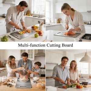 Cutting Board,304 Foodgrade Stainless Steel Cutting Board for Kitchen,Dishwasher Safe,Double-sided Chopping Board for Meat,Vegetables or Fruit,M 13.4