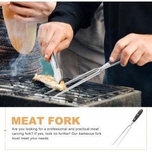 BESPORTBLE Stainless Steel Meat Carving Fork Long Black Handle Cooking Fork for Grilling Barbecue and Picnic Kitchen Utensil