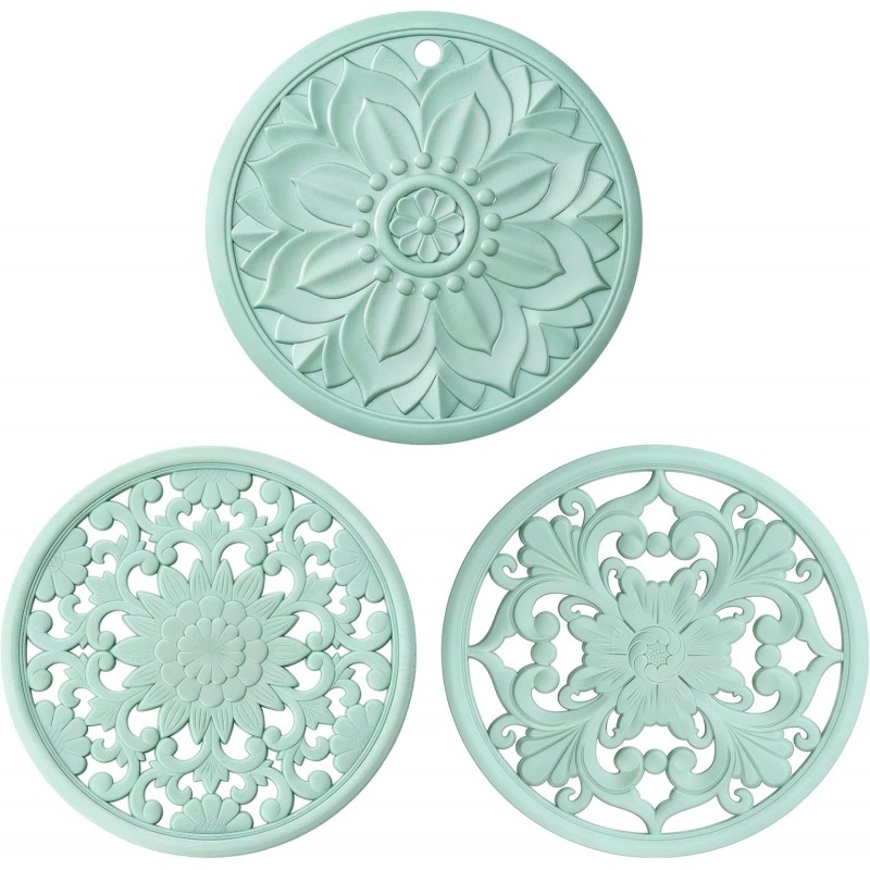 Silicone Trivet Mat Set of 3 Heat Resistant Pot Holders for Non-Slip Hot Pans Thick Creative Shapes for Dining Table Kitchen Countertops Tablecloth Protection (Turquoise)