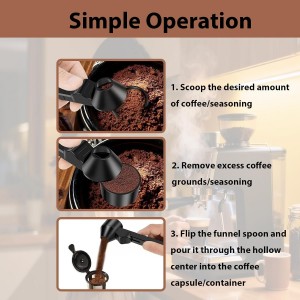 Coffee Scoop with Funnel, Reusable K Cup Funnel, Coffee Measuring Scoop 2 Tablespoon Mess-Free Spoon for Ground Coffee, Protein Powder, Tea Pod Refill (2PK)