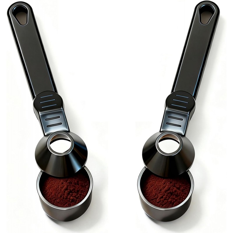 Coffee Scoop with Funnel, Reusable K Cup Funnel, Coffee Measuring Scoop 2 Tablespoon Mess-Free Spoon for Ground Coffee, Protein Powder, Tea Pod Refill (2PK)