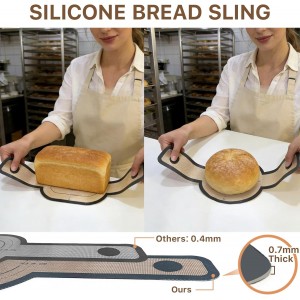 Silicone Bread Sling for Dutch Oven, 2 PCS Non-Stick Reusable Baking Mat with Long Handles, Oval & Round Sourdough Transfer Mat Easy to Clean (Gray)