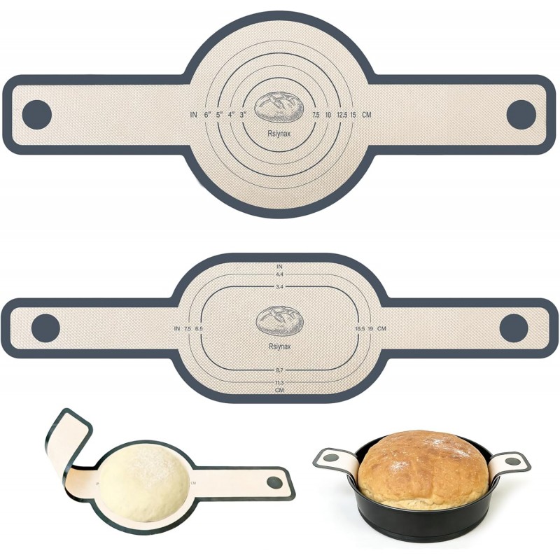 Silicone Bread Sling for Dutch Oven, 2 PCS Non-Stick Reusable Baking Mat with Long Handles, Oval & Round Sourdough Transfer Mat Easy to Clean (Gray)