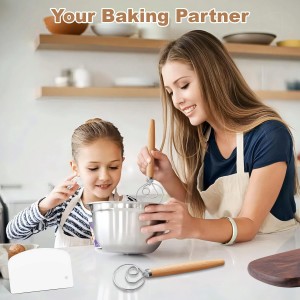 2 Pack 13-Inch Danish Dough Whisk with Dough Scraper, Premium Stainless Steel Bread Whisk Mixer with Ergonomic Wooden Grip, Ideal for Sourdough, Pizza Dough & Pastry Making