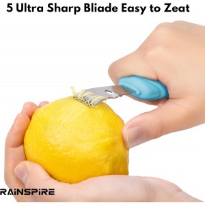 Rainspire Lemon Zester Tool with Channel Knife, Stainless Steel Citrus Zester Tool, Lemon Peeler, Zesters for Kitchen, Ultra Sharp 2-in-1 Tool Easily Creates Citrus Zest, Blue