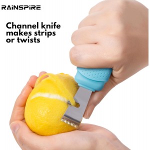 Rainspire Lemon Zester Tool with Channel Knife, Stainless Steel Citrus Zester Tool, Lemon Peeler, Zesters for Kitchen, Ultra Sharp 2-in-1 Tool Easily Creates Citrus Zest, Blue
