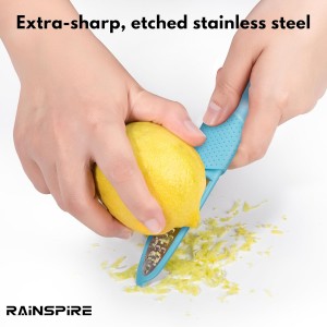 Rainspire Lemon Zester Tool with Channel Knife, Stainless Steel Citrus Zester Tool, Lemon Peeler, Zesters for Kitchen, Ultra Sharp 2-in-1 Tool Easily Creates Citrus Zest, Blue