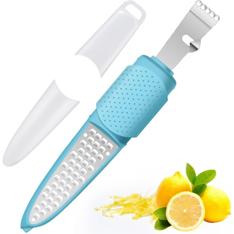 Rainspire Lemon Zester Tool with Channel Knife, Stainless Steel Citrus Zester Tool, Lemon Peeler, Zesters for Kitchen, Ultra Sharp 2-in-1 Tool Easily Creates Citrus Zest, Blue