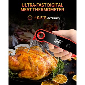 2026 Upgrade Digital Meat Thermometer Instant Read 0.5s, Food Thermometer for Cooking with ±0.5°F Accuracy, Large LED Display, IP67 Waterproof for Grill BBQ Smoker Oven Baking Brewing