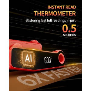 2026 Upgrade Digital Meat Thermometer Instant Read 0.5s, Food Thermometer for Cooking with ±0.5°F Accuracy, Large LED Display, IP67 Waterproof for Grill BBQ Smoker Oven Baking Brewing