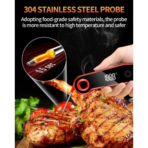 2026 Upgrade Digital Meat Thermometer Instant Read 0.5s, Food Thermometer for Cooking with ±0.5°F Accuracy, Large LED Display, IP67 Waterproof for Grill BBQ Smoker Oven Baking Brewing