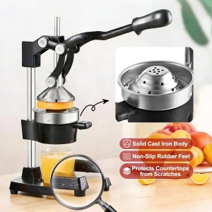 Cast Iron Juicer Hand Press - 13.8LB Heavy Duty Manual Citrus Orange Squeezer, 304 Stainless Steel Cup & Strainer, Professional Lemon Grapefruit Pomegranate Press for Home Bar Kitchen, Black
