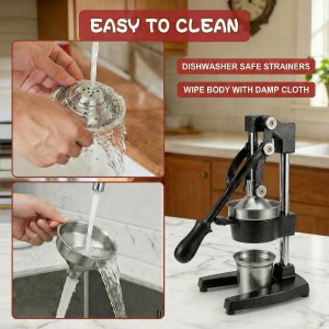 Cast Iron Juicer Hand Press - 13.8LB Heavy Duty Manual Citrus Orange Squeezer, 304 Stainless Steel Cup & Strainer, Professional Lemon Grapefruit Pomegranate Press for Home Bar Kitchen, Black