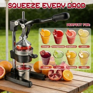 Cast Iron Juicer Hand Press - 13.8LB Heavy Duty Manual Citrus Orange Squeezer, 304 Stainless Steel Cup & Strainer, Professional Lemon Grapefruit Pomegranate Press for Home Bar Kitchen, Black