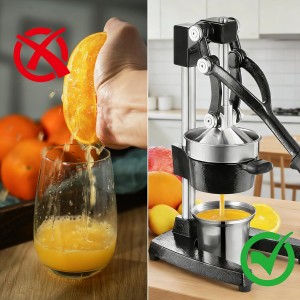 Cast Iron Juicer Hand Press - 13.8LB Heavy Duty Manual Citrus Orange Squeezer, 304 Stainless Steel Cup & Strainer, Professional Lemon Grapefruit Pomegranate Press for Home Bar Kitchen, Black