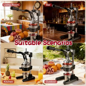 Cast Iron Juicer Hand Press - 13.8LB Heavy Duty Manual Citrus Orange Squeezer, 304 Stainless Steel Cup & Strainer, Professional Lemon Grapefruit Pomegranate Press for Home Bar Kitchen, Black