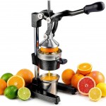 Cast Iron Juicer Hand Press - 13.8LB Heavy Duty Manual Citrus Orange Squeezer, 304 Stainless Steel Cup & Strainer, Professional Lemon Grapefruit Pomegranate Press for Home Bar Kitchen, Black