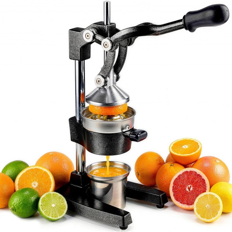Cast Iron Juicer Hand Press - 13.8LB Heavy Duty Manual Citrus Orange Squeezer, 304 Stainless Steel Cup & Strainer, Professional Lemon Grapefruit Pomegranate Press for Home Bar Kitchen, Black