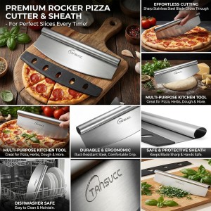 multifunctional Pizza Cutter, Razor Sharp Stainless steel pizza knife with Protective Cover-13.78inch, Professional Pizza Oven Accessories.