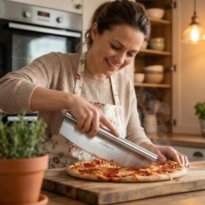 multifunctional Pizza Cutter, Razor Sharp Stainless steel pizza knife with Protective Cover-13.78inch, Professional Pizza Oven Accessories.