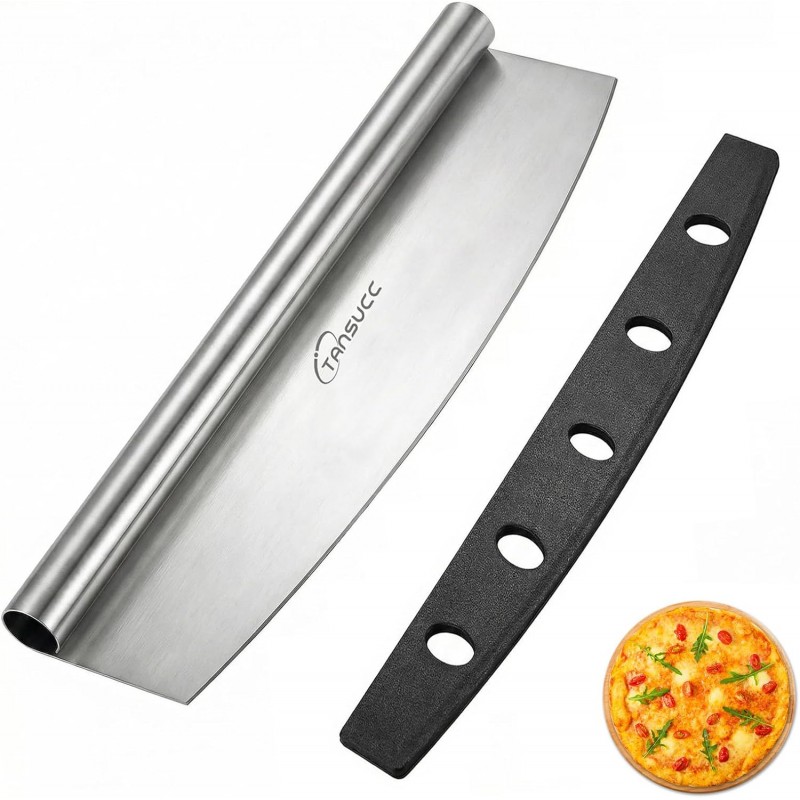 multifunctional Pizza Cutter, Razor Sharp Stainless steel pizza knife with Protective Cover-13.78inch, Professional Pizza Oven Accessories.