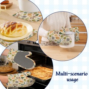 Cute Animals Oven Mitts and Pot Holders Fall Trees Leaves Silicone Kitchen Accessories Set of 4 Heat Resistant Non-Slip Long Gloves Potholder for Chef Cooking Baking Gifts Women Men