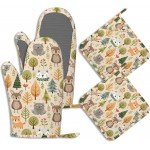 Cute Animals Oven Mitts and Pot Holders Fall Trees Leaves Silicone Kitchen Accessories Set of 4 Heat Resistant Non-Slip Long Gloves Potholder for Chef Cooking Baking Gifts Women Men