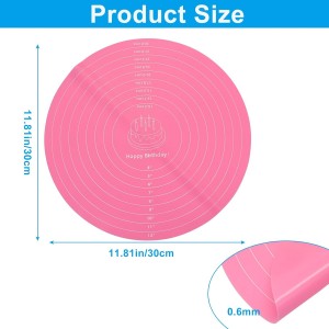 12 Inch Round Silicone Cake Mat with Measurements, Non-Stick Baking Mat for Cake Turntable, Dough Rolling, Cookies & Pizza, Heat Resistant Reusable Pastry Pad(Pink)