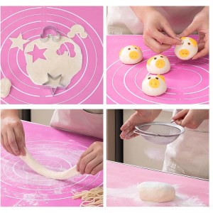 12 Inch Round Silicone Cake Mat with Measurements, Non-Stick Baking Mat for Cake Turntable, Dough Rolling, Cookies & Pizza, Heat Resistant Reusable Pastry Pad(Pink)