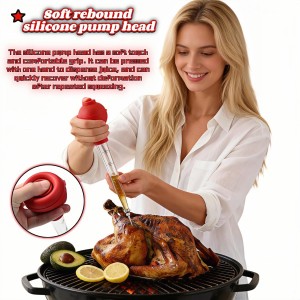 Turkey Baster with Cleaning Brush, Meat Injector Syringe with Detachable Silicone Bulb, 304 Stainless Steel Needle and Basting Brush for Roasting Chicken, 22ml Capacity (Red)