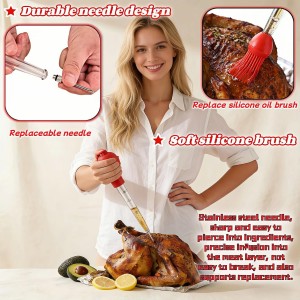 Turkey Baster with Cleaning Brush, Meat Injector Syringe with Detachable Silicone Bulb, 304 Stainless Steel Needle and Basting Brush for Roasting Chicken, 22ml Capacity (Red)