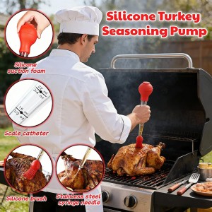 Turkey Baster with Cleaning Brush, Meat Injector Syringe with Detachable Silicone Bulb, 304 Stainless Steel Needle and Basting Brush for Roasting Chicken, 22ml Capacity (Red)