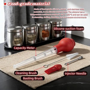 Turkey Baster with Cleaning Brush, Meat Injector Syringe with Detachable Silicone Bulb, 304 Stainless Steel Needle and Basting Brush for Roasting Chicken, 22ml Capacity (Red)