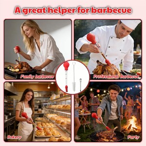 Turkey Baster with Cleaning Brush, Meat Injector Syringe with Detachable Silicone Bulb, 304 Stainless Steel Needle and Basting Brush for Roasting Chicken, 22ml Capacity (Red)